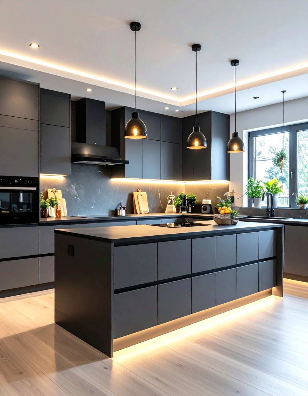 Lighting Design Integration - 24 Kitchen With Gray Cabinets And Black Countertops Ideas