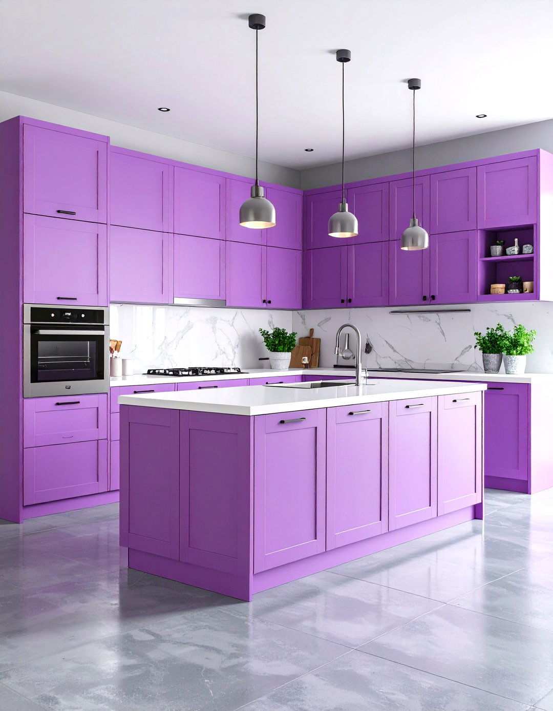 Lilac Minimalist Modern Kitchen - 24 Purple Kitchen Ideas