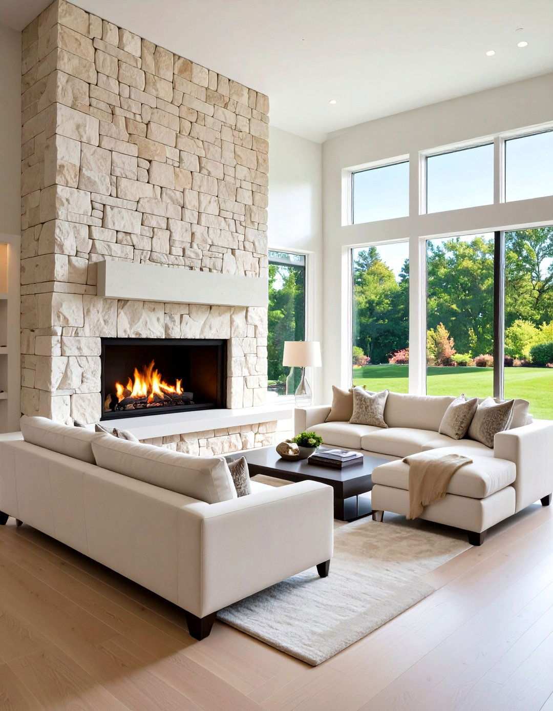 Limestone Blocks with Smooth Finish - 24 Two-story Fireplace Ideas