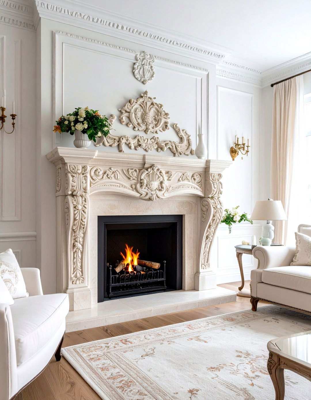 Limestone Carved Detail Fireplace - 24 Spanish Style Fireplace Ideas