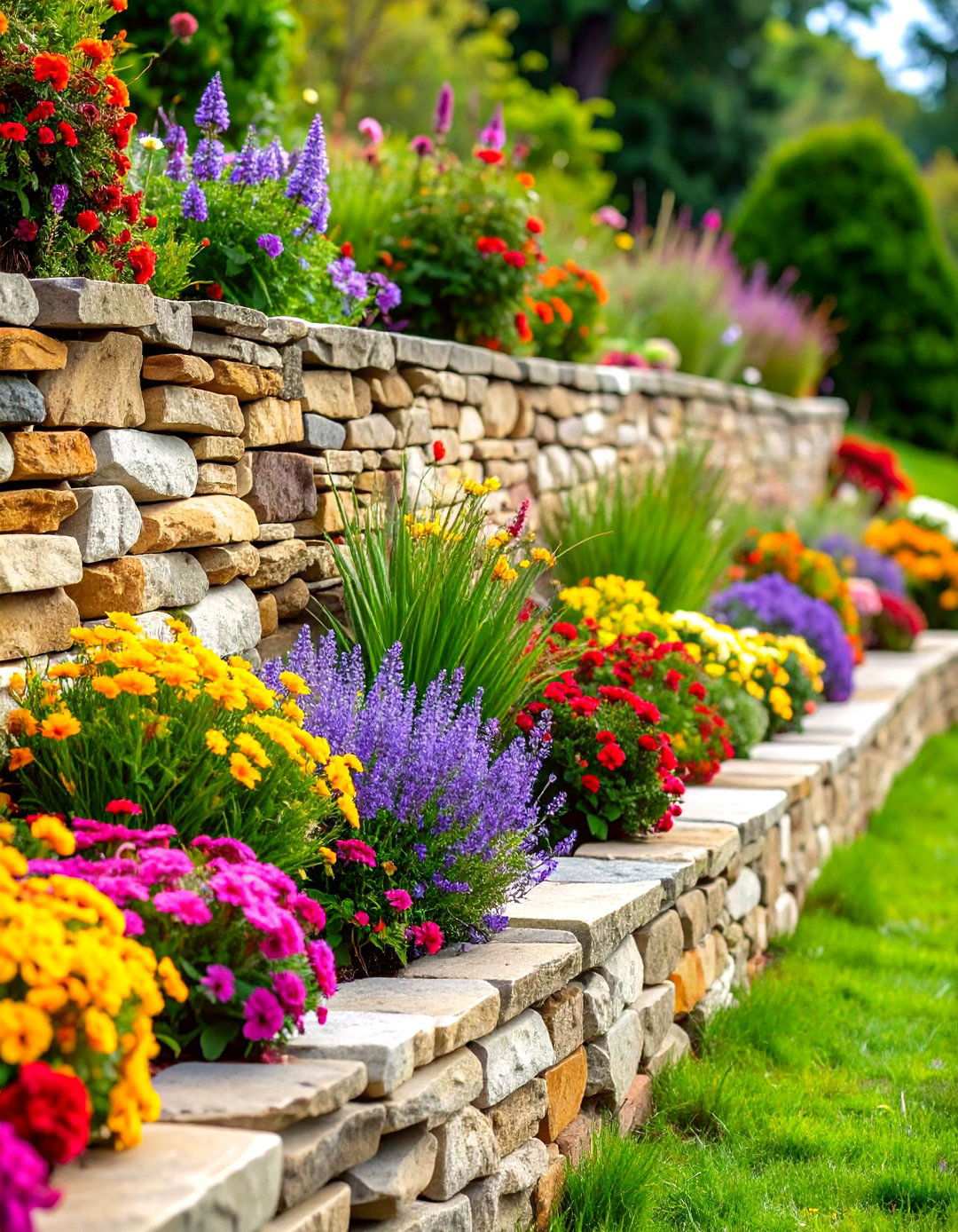 Limestone Stacked Wall Edging - 24 Stone Garden Edging Ideas