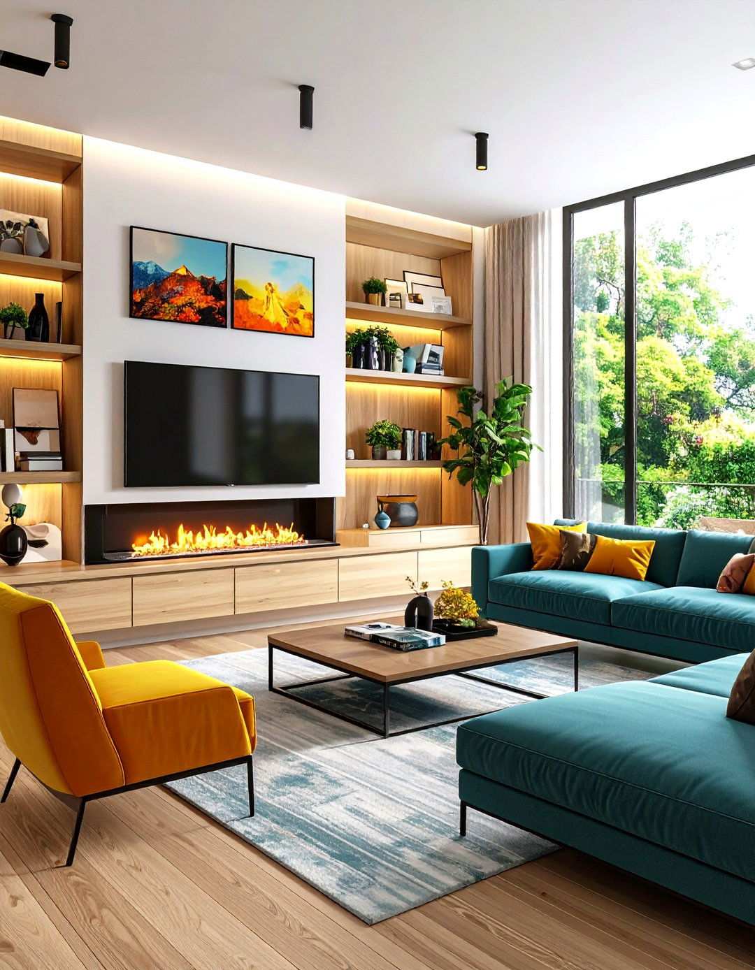 Linear Fireplace with Integrated Artwork Display - 24 Linear Fireplace Ideas With Tv Above