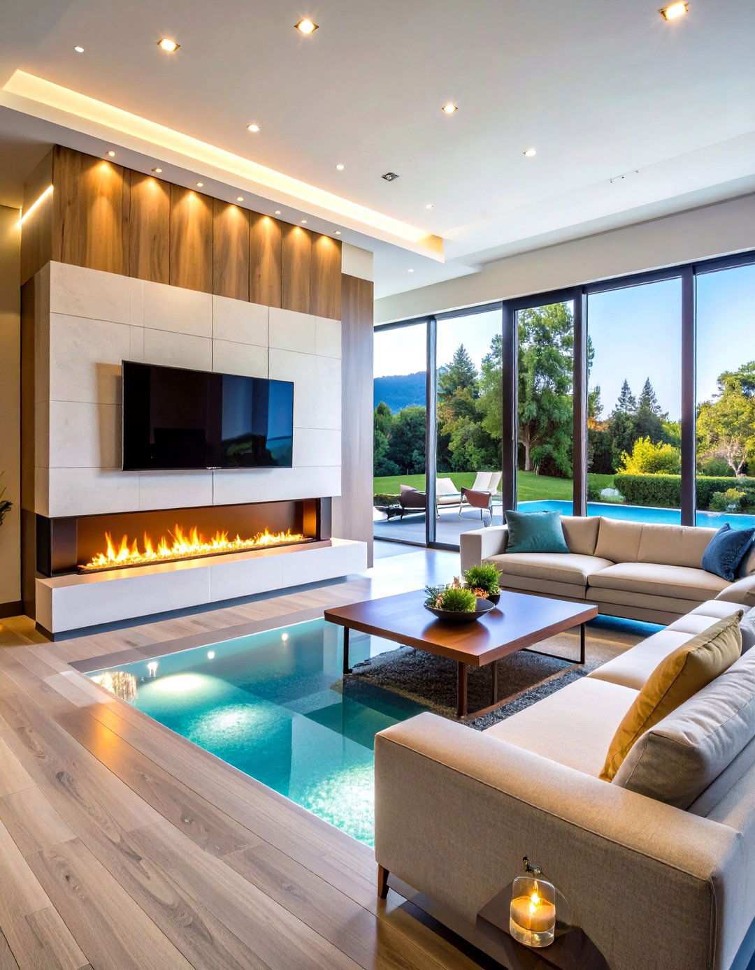 Linear Fireplace with Water Feature Integration - 24 Linear Fireplace Ideas With Tv Above