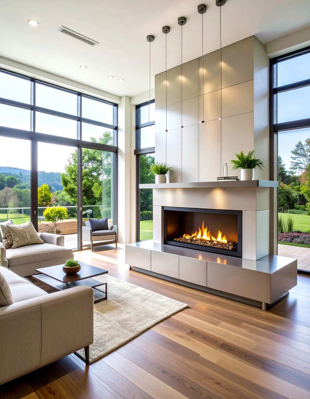 Linear Gas Insert with Steel Surround - 24 Two-story Fireplace Ideas