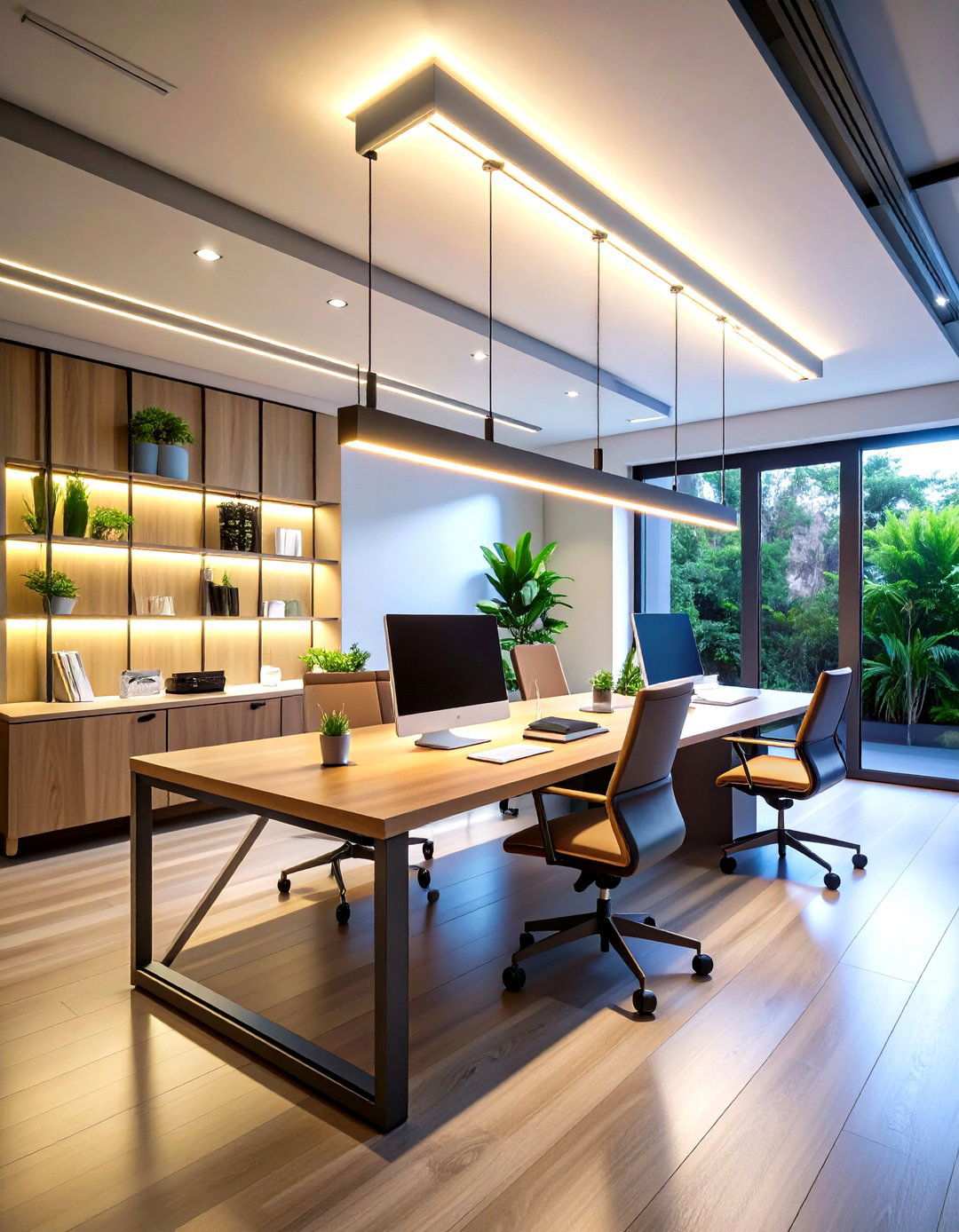 Linear Suspension Office Lighting - 24 Home Office Lighting Ideas