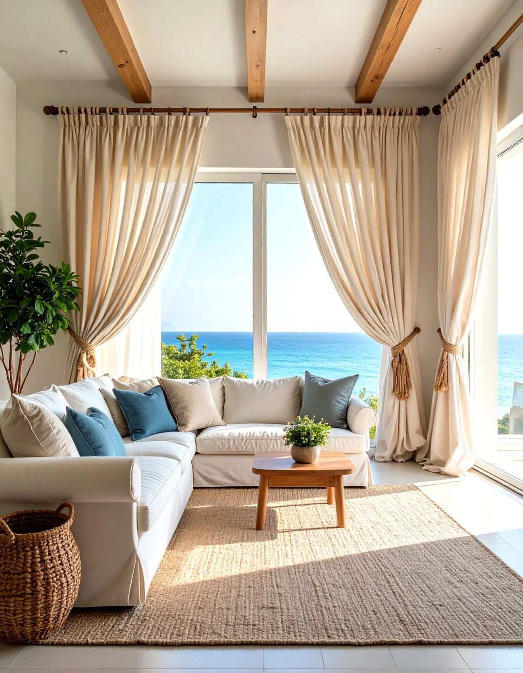 Linen Curtain Window Treatment - 24 Hamptons Living Room Ideas