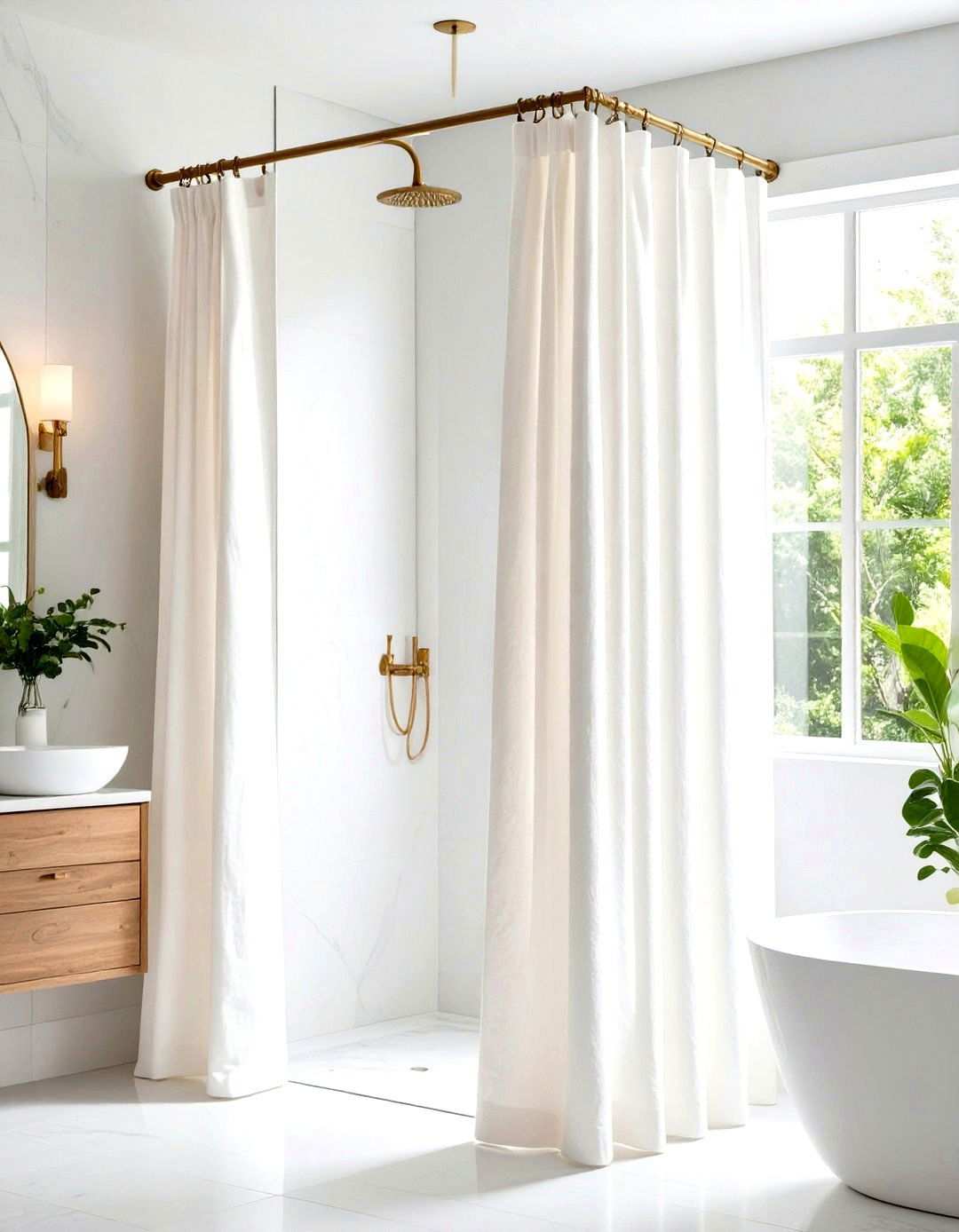 Linen Texture Shower Curtains - 24 Scandinavian Bathroom Ideas