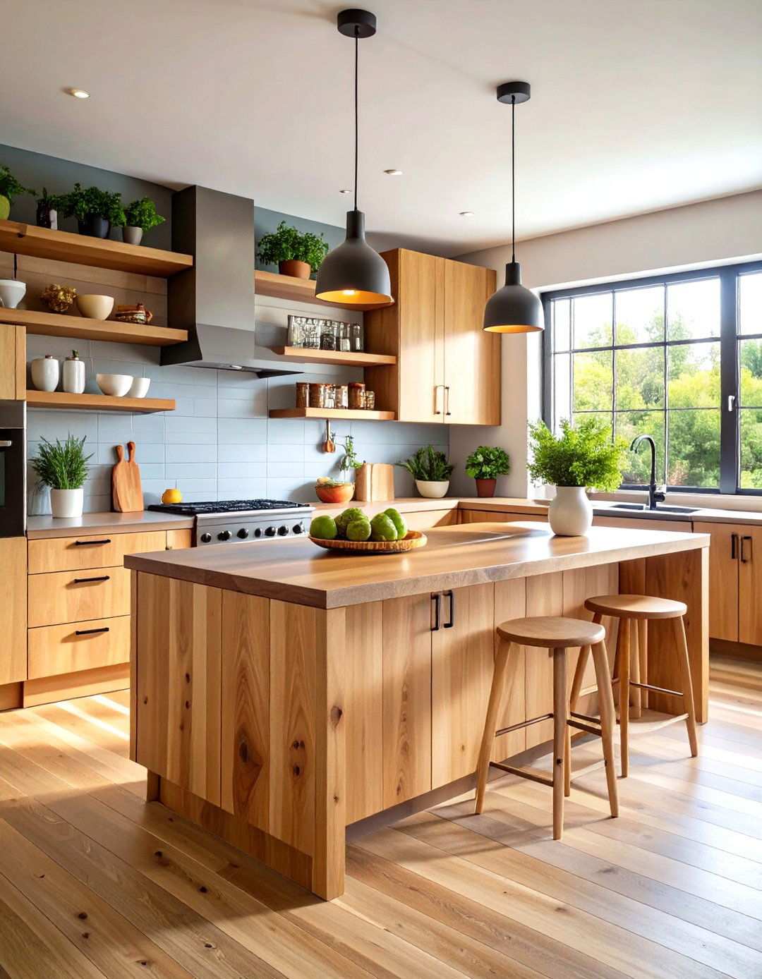 Live Edge Wood Countertops and Shelving - 24 One Room Cabin Interior Design Ideas