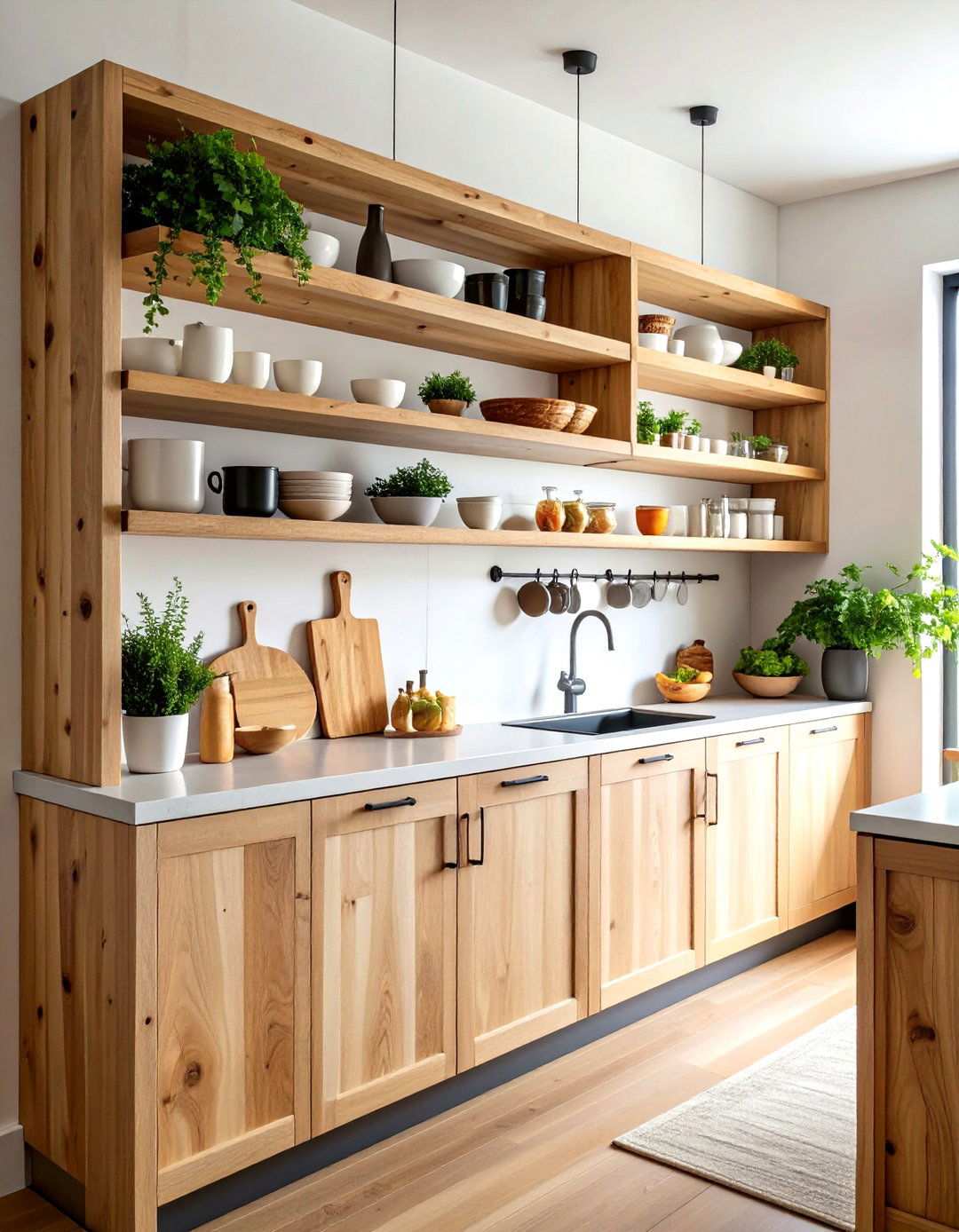 Live Edge Wood Slab Shelving - 24 Open Shelving Kitchen Ideas