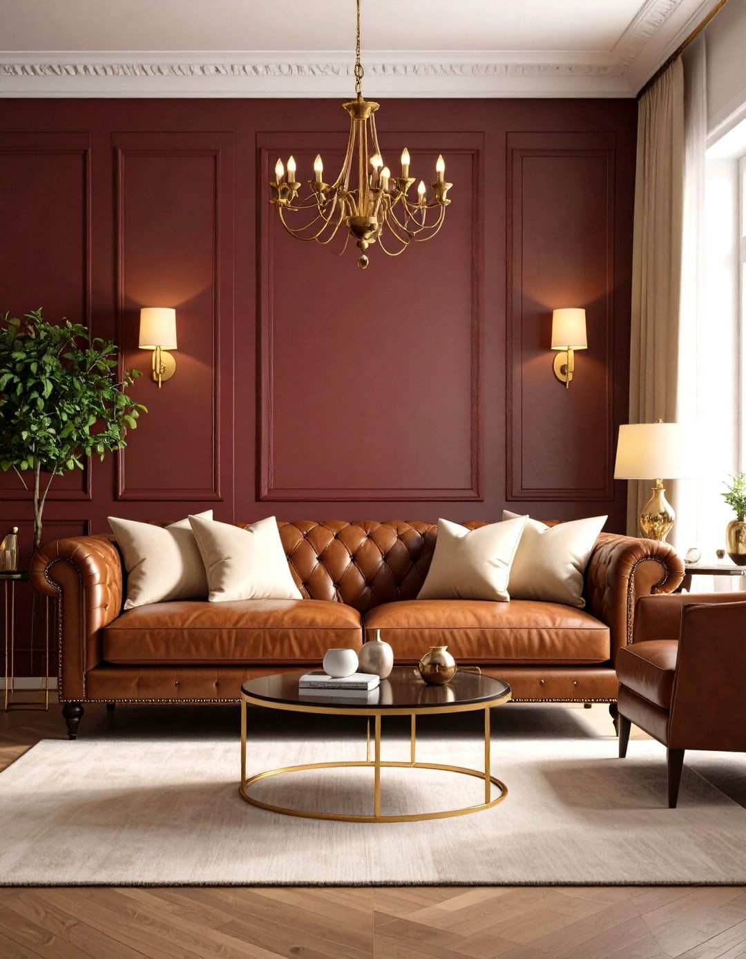 Living Room Cognac and Burgundy Palette - 24 Warm Color Palettes for Every Room in the House