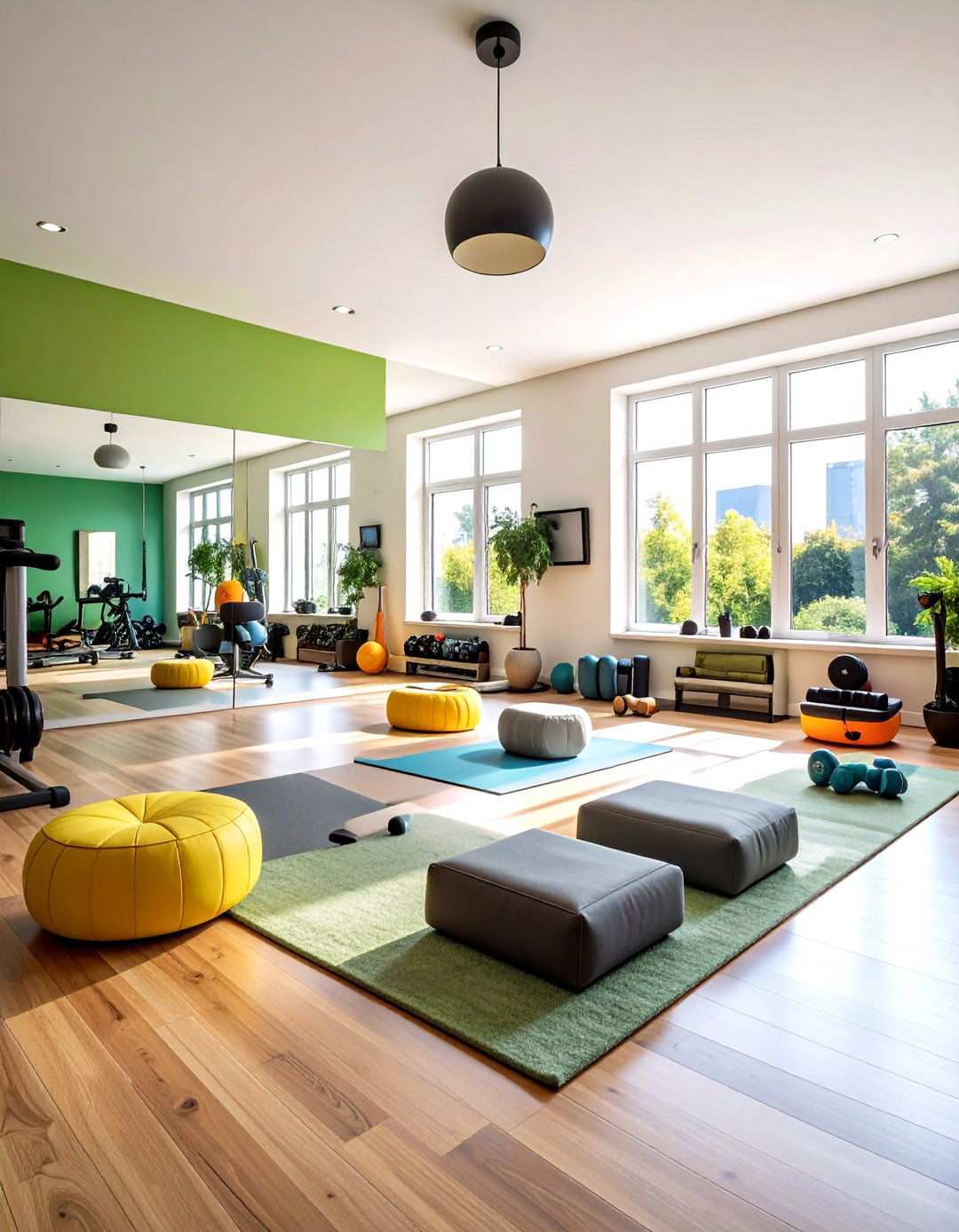 Living Room Corner Fitness Zone with Hidden Storage - 24 Small Home Gym Ideas