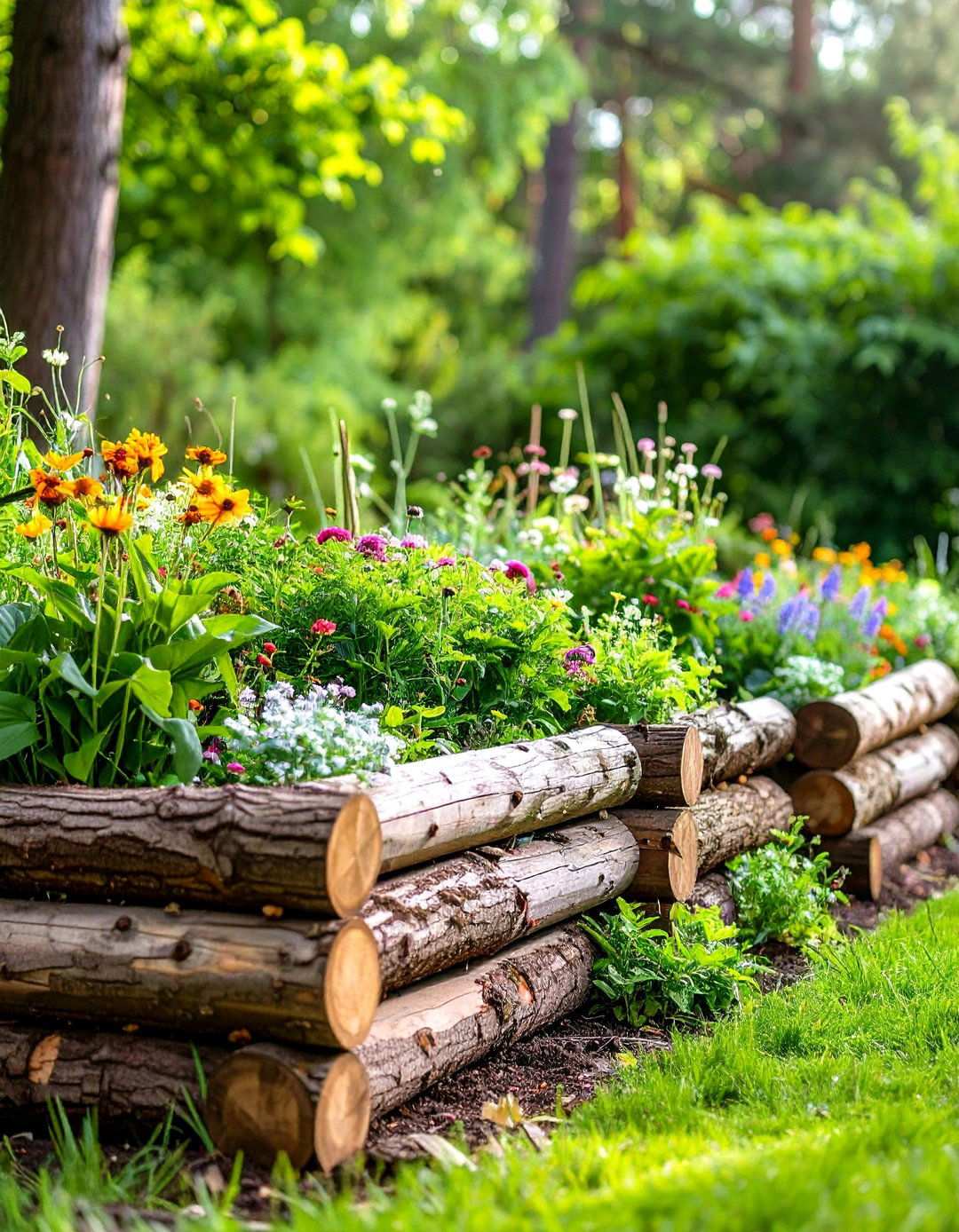 Log and Branch Construction - 24 Inexpensive Raised Garden Bed Ideas