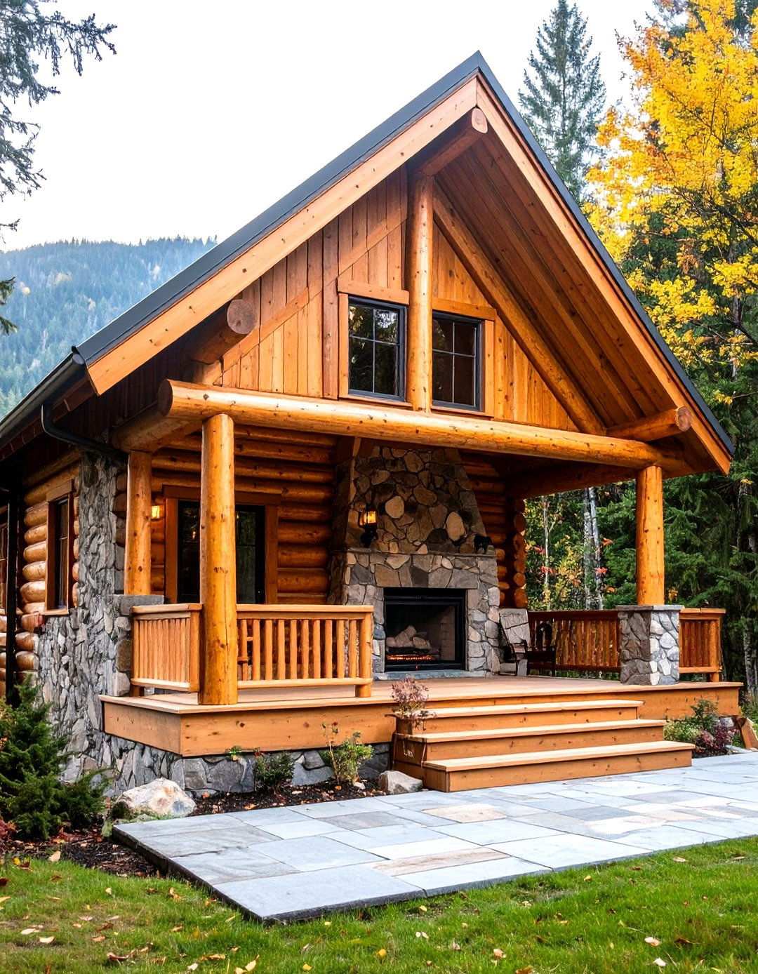 Log Cabin Mountain Retreat Style - 24 Open Gable Porch Ideas