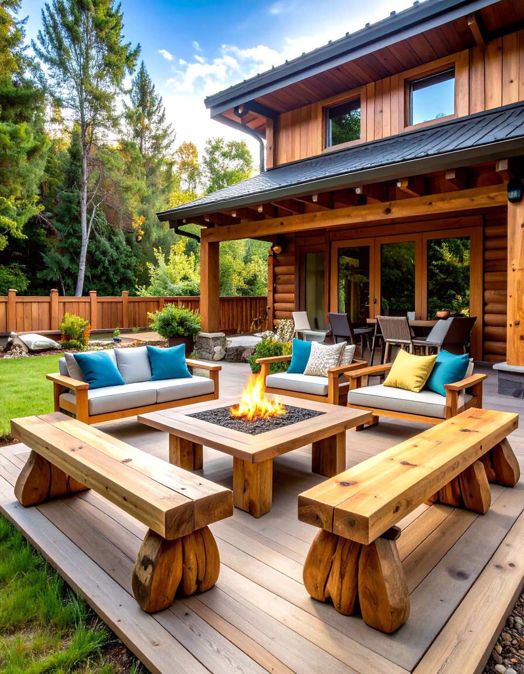 Log Cabin Style Seating Area - 24 Rustic Patio Ideas