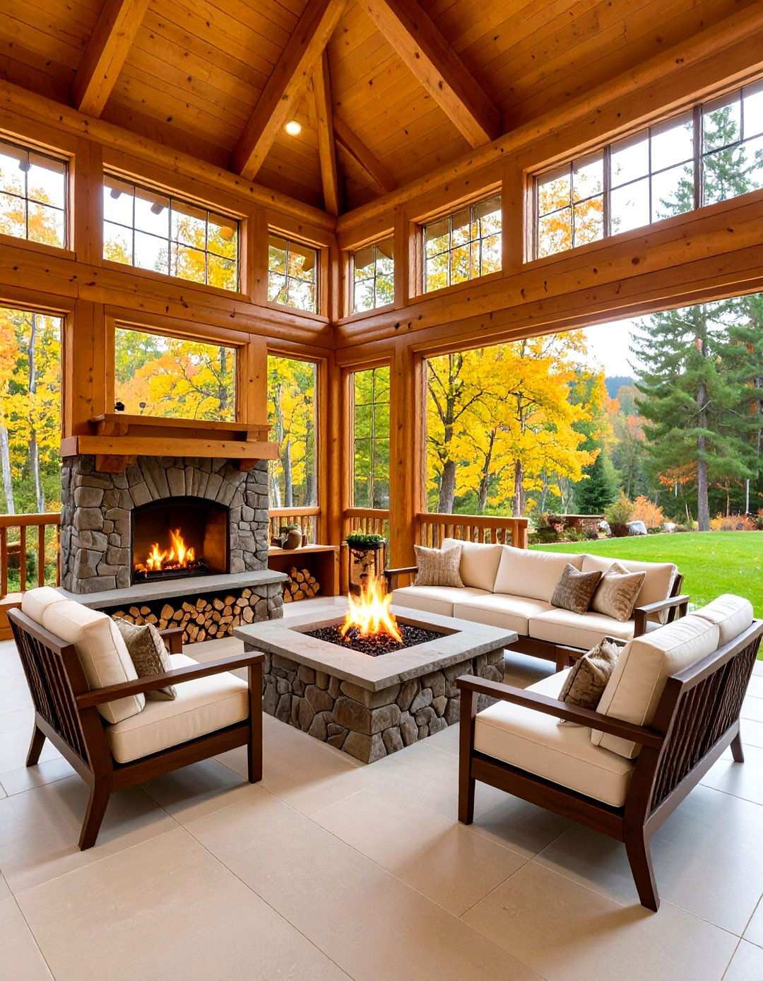 Log Cabin Style Wood Storage Fire Pit - 24 Wood Burning Fire Pit Ideas