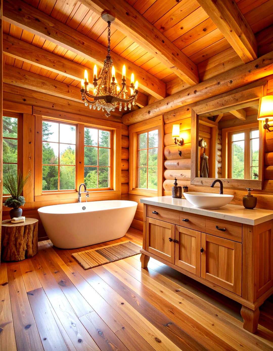 Log Cabin Western Bathroom with Natural Wood Elements - 24 Western Bathroom Ideas