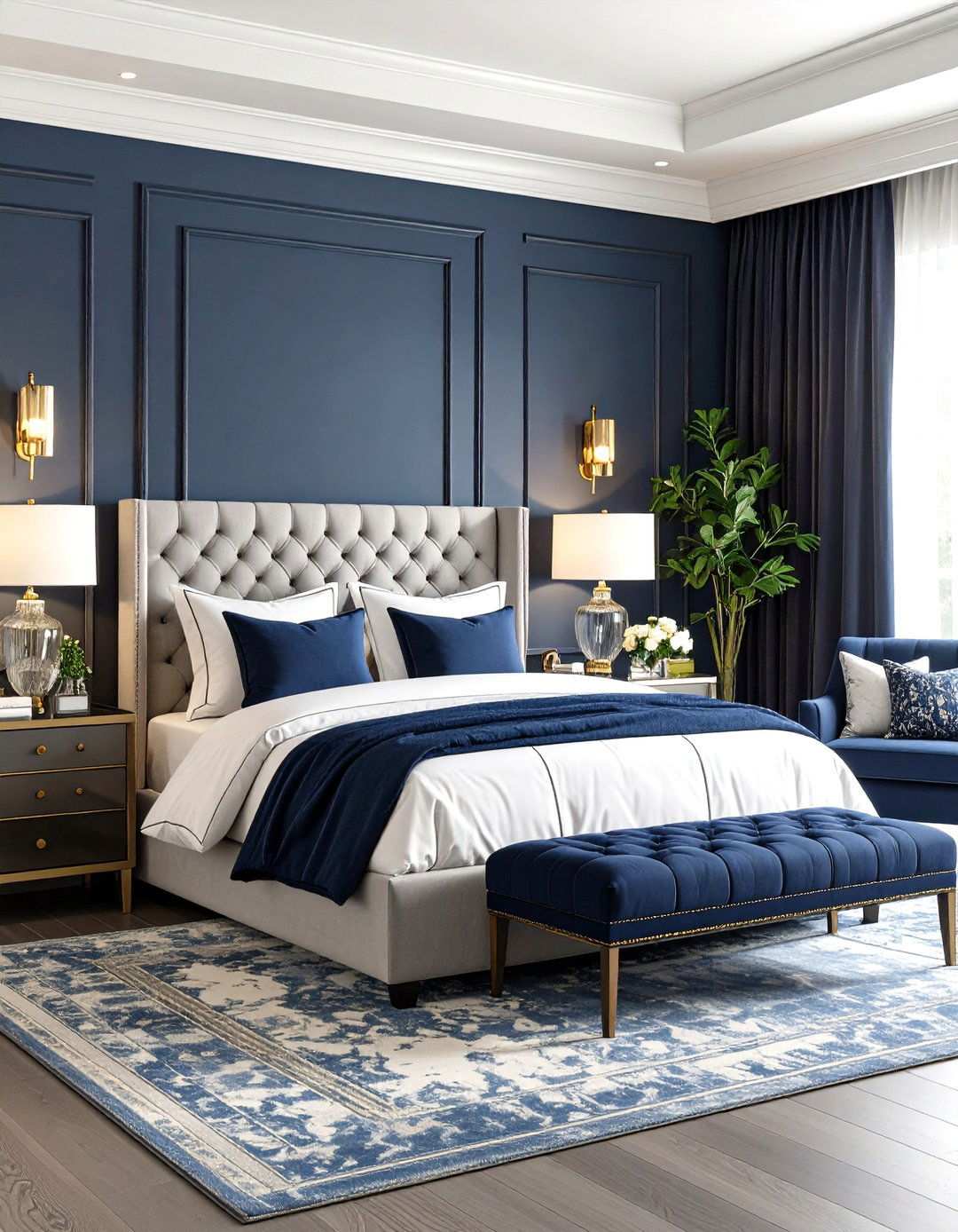 Luxurious Navy and Grey Hotel Style - 24 Navy Blue and Grey Bedroom Ideas