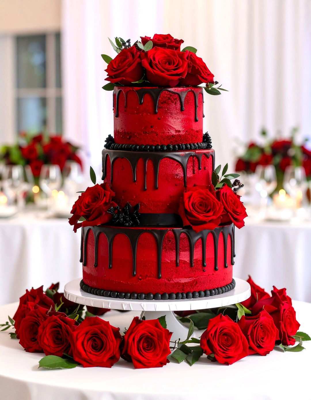 Luxurious Red Velvet Wedding Cake - 24 Red and Black Wedding Ideas