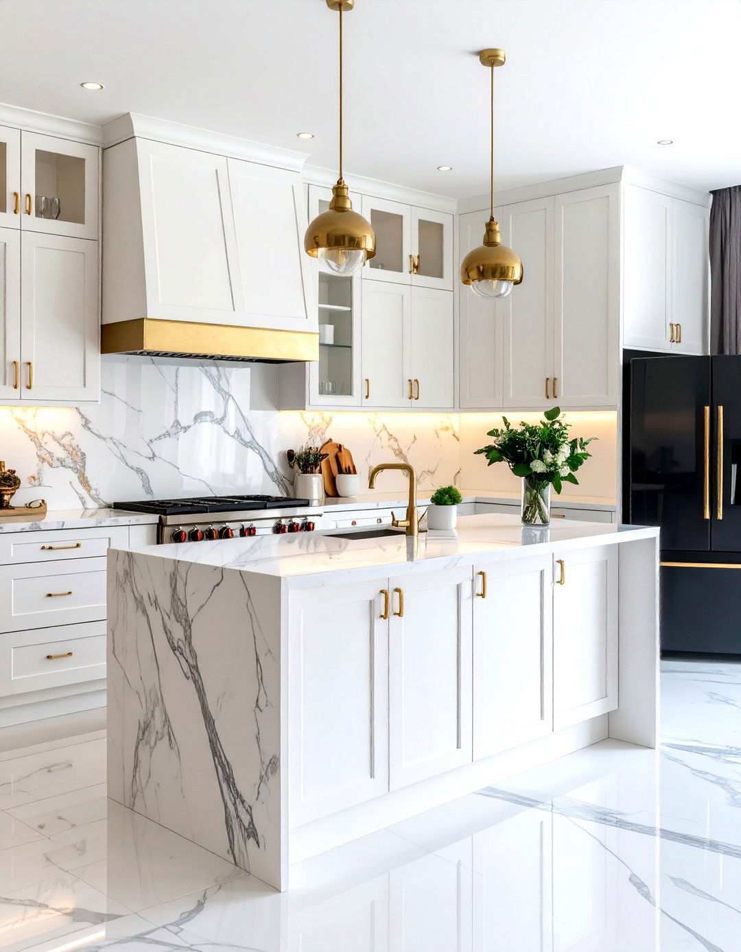 Luxury Marble Statement Wall - 24 White Kitchen with Black Appliances Ideas