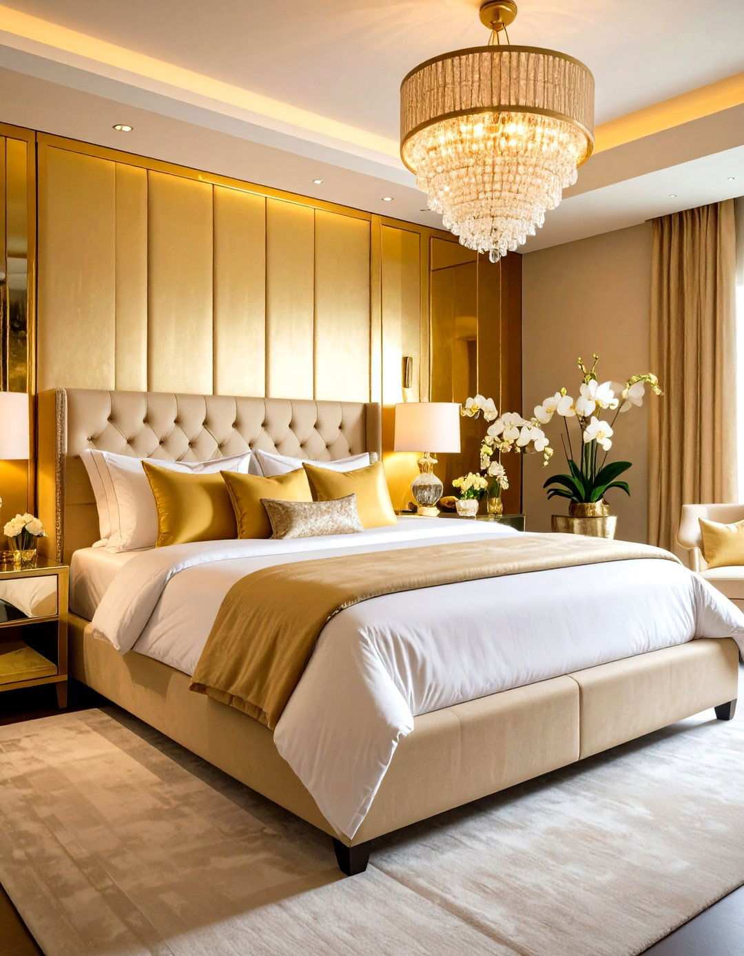 Luxury Master Suite with Gold accented Shiplap Wall - 24 shiplap accent wall ideas