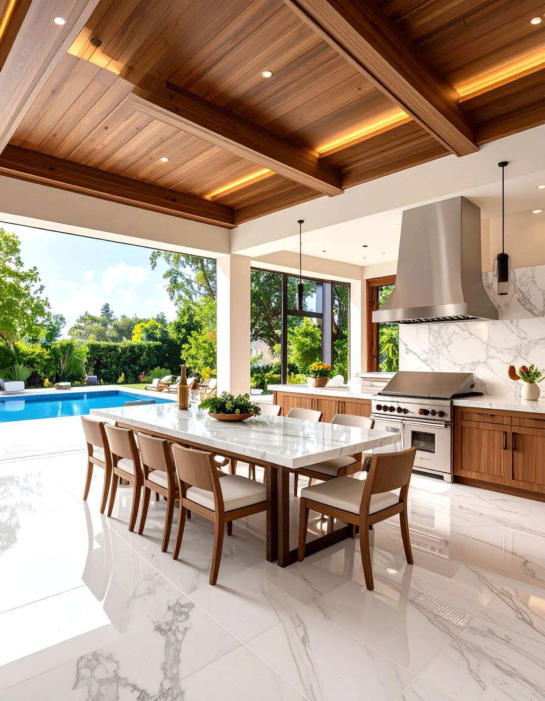 Luxury Pavilion with Marble Finishes - 24 Luxury Outdoor Kitchen Ideas