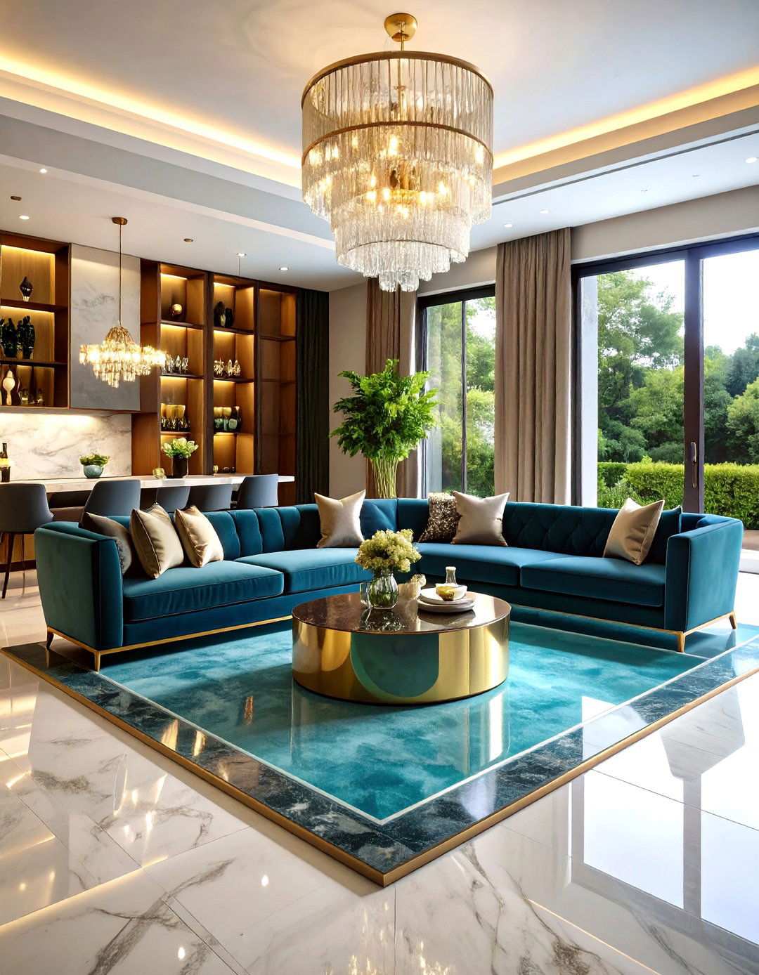 Luxury Velvet Sunken Lounge - 24 Sunken Living Room Ideas
