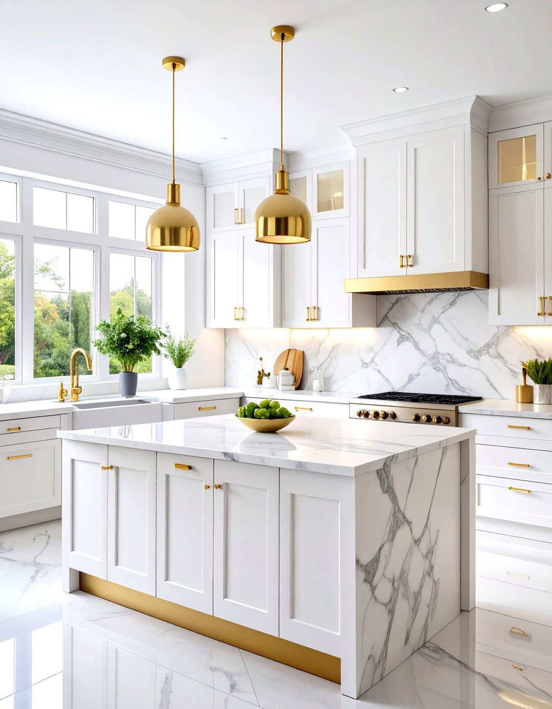 Luxury White and Gold Kitchen with Marble Countertops - 24 White and Gold Kitchen Ideas
