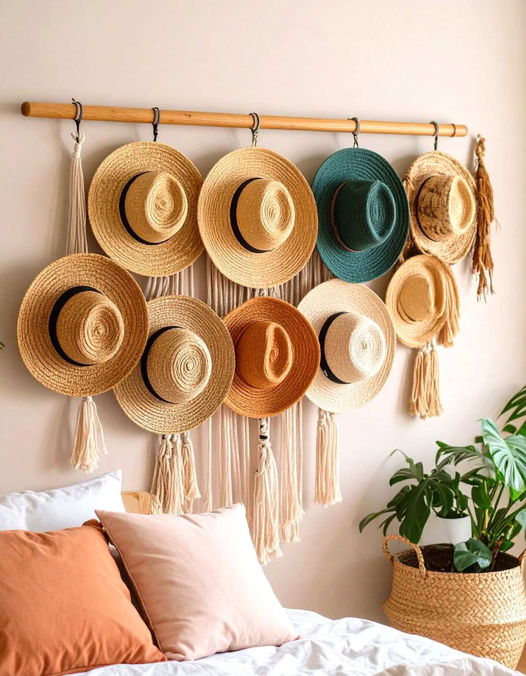 Macrame Hat Hanging Display - 24 Hat Storage Ideas