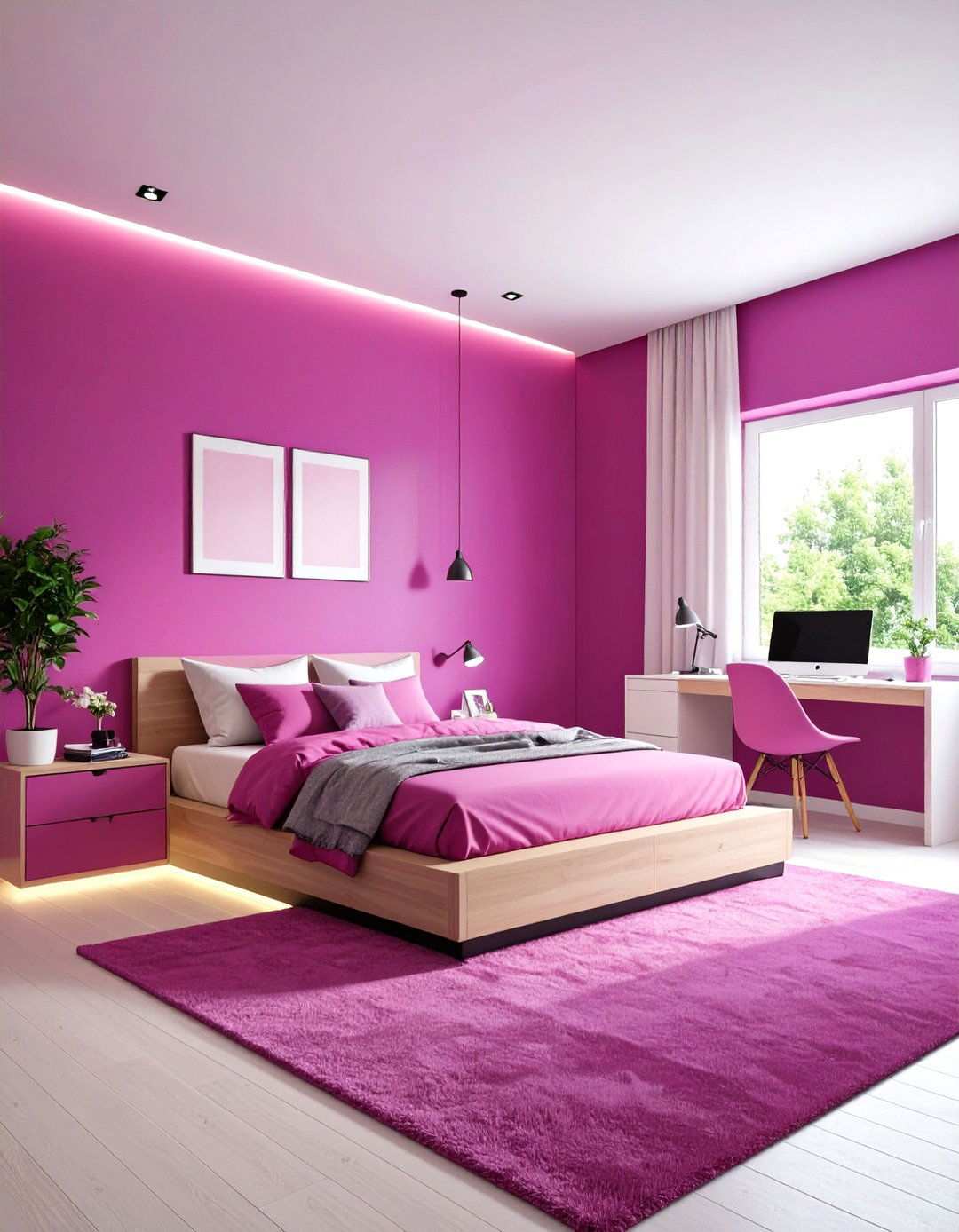 Magenta Contemporary Teen Space - 24 Purple Bedroom Ideas