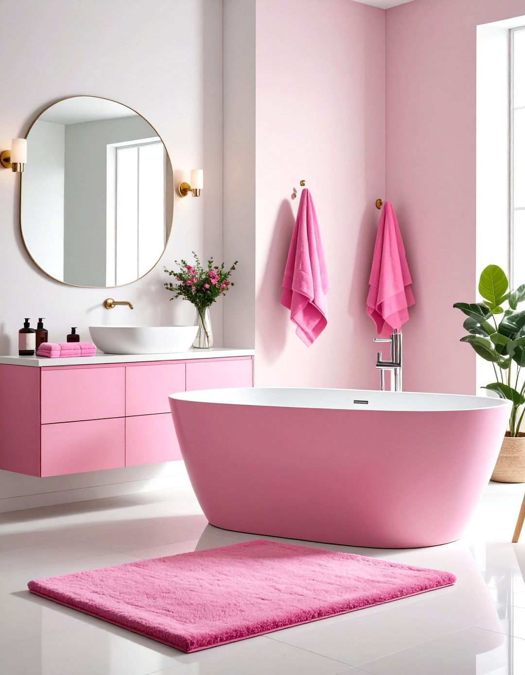Magenta Pink Accent Bathroom - 24 Pink Bathroom Ideas