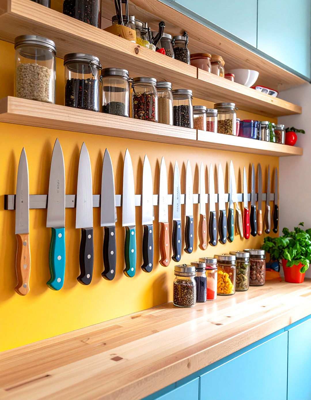 Magnetic Strip Storage System - 24 Small Galley Kitchen Ideas on a Budget