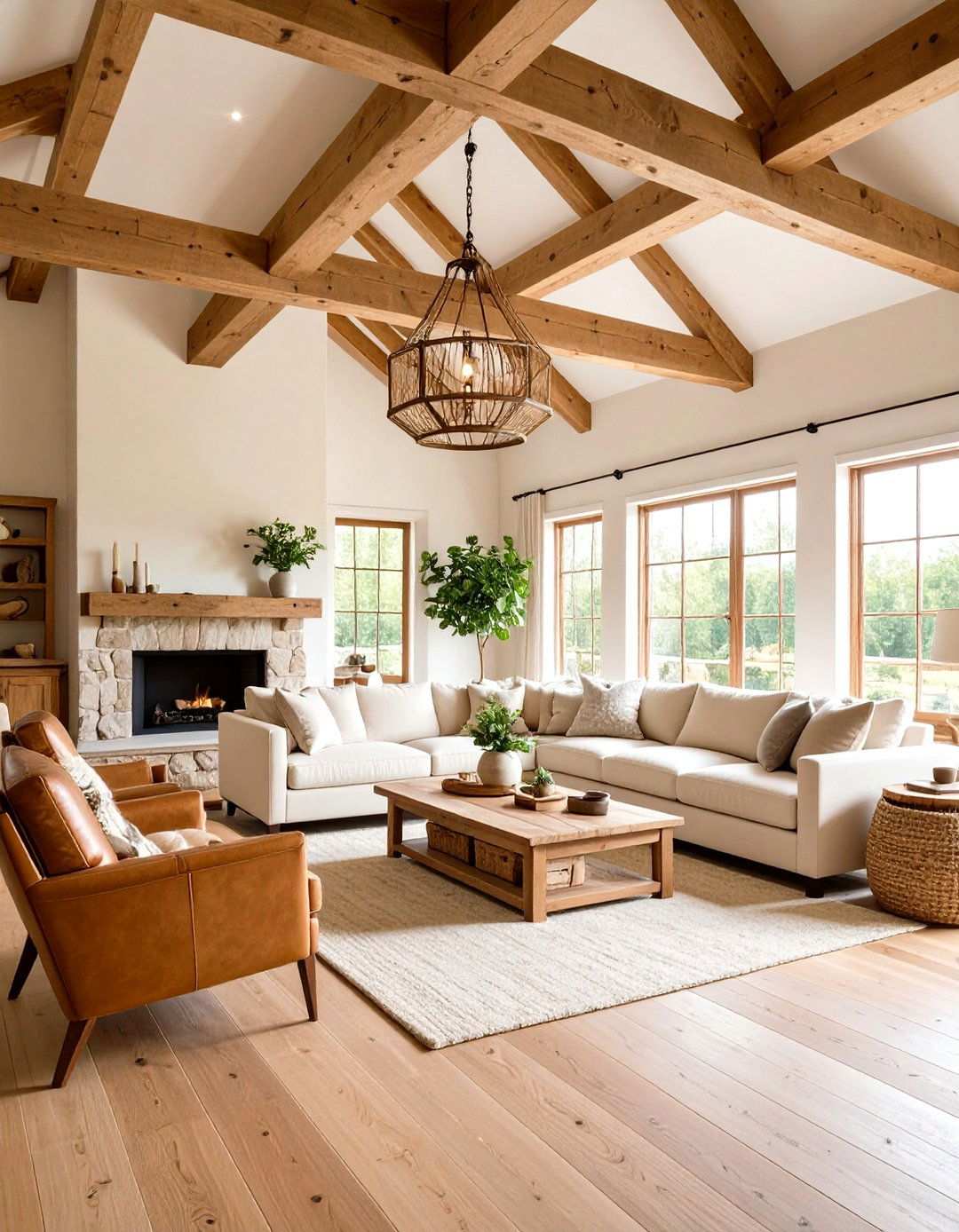 Magnolia Living Room with Wood Beam Ceiling - 24 Magnolia Living Room Ideas