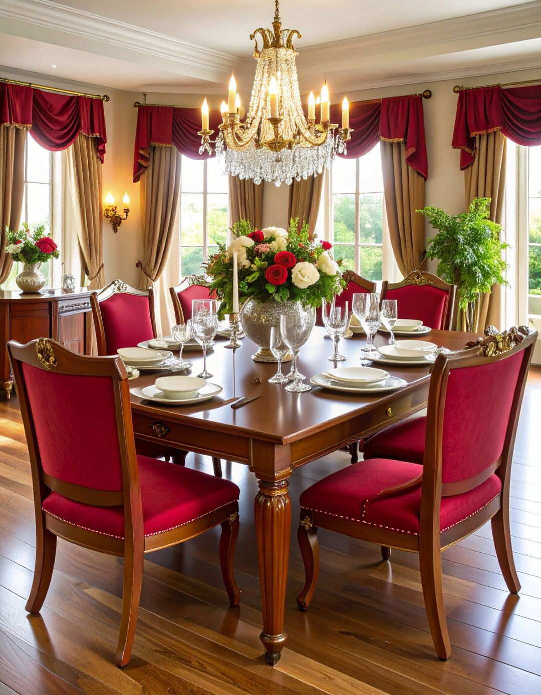 Mahogany and Red Traditional Pairing - 24 Red Dining Room Ideas