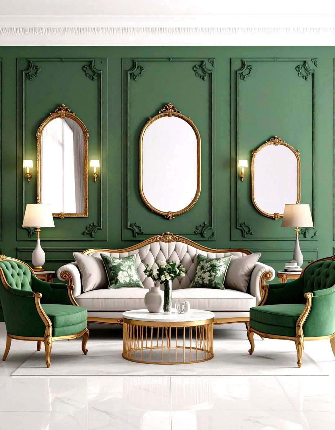 Malachite Green Victorian Accent Wall - 24 Victorian Dark Green Living Room Ideas