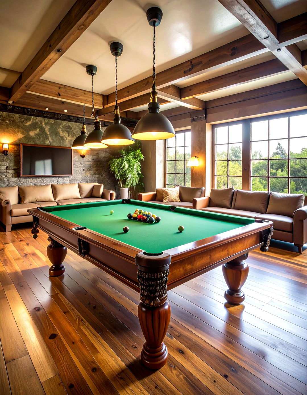 Man Cave Living Room with Pool Table Focus - 24 Man Cave Living Room Ideas