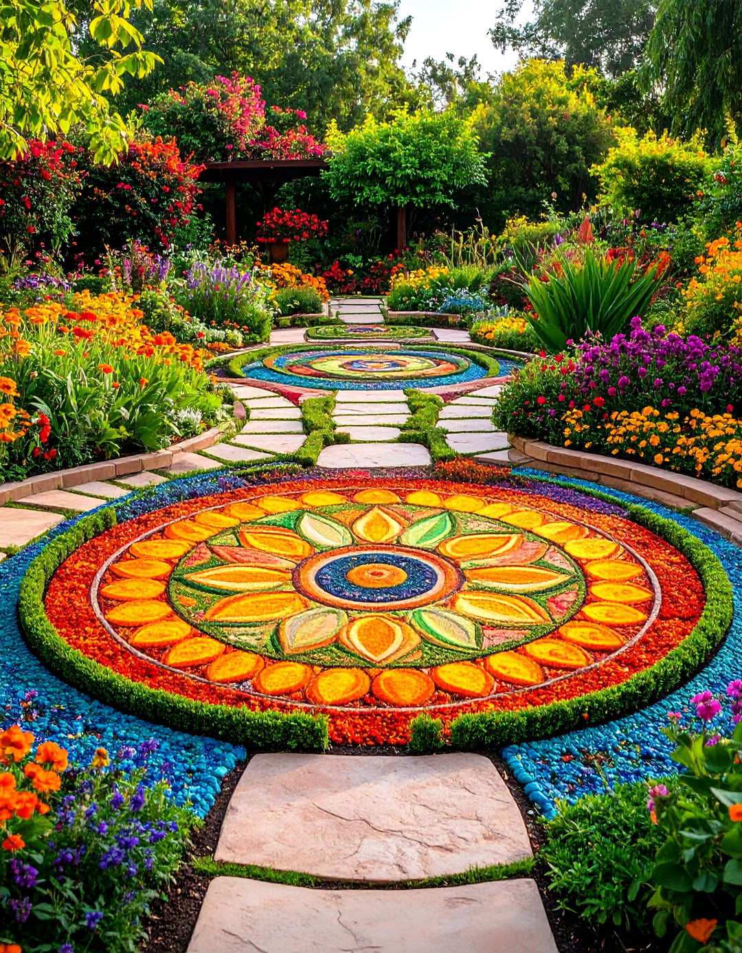 Mandala Garden Design with Multiple Connected Circles - 24 Round Garden Bed Ideas