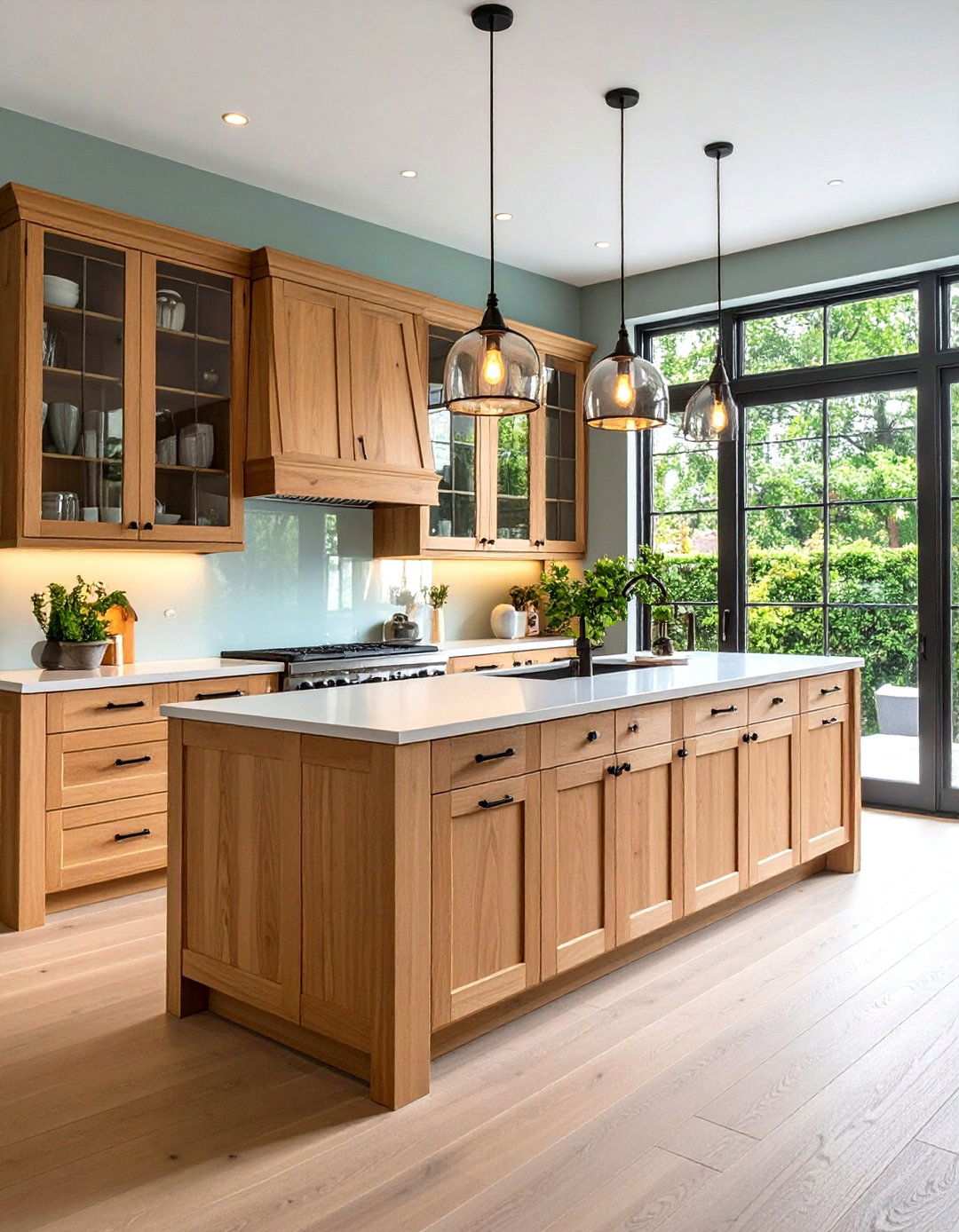 Maple Cabinets with Glass Front Doors and Display Features - 24 Maple Kitchen Cabinets Ideas