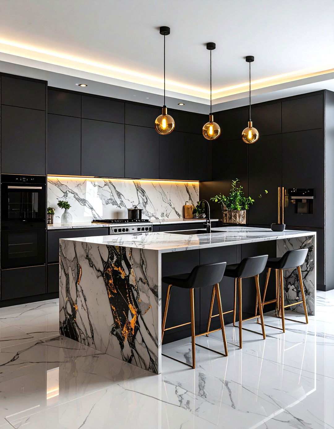Marble and Black Luxury Design - 24 Kitchen With Black Appliances