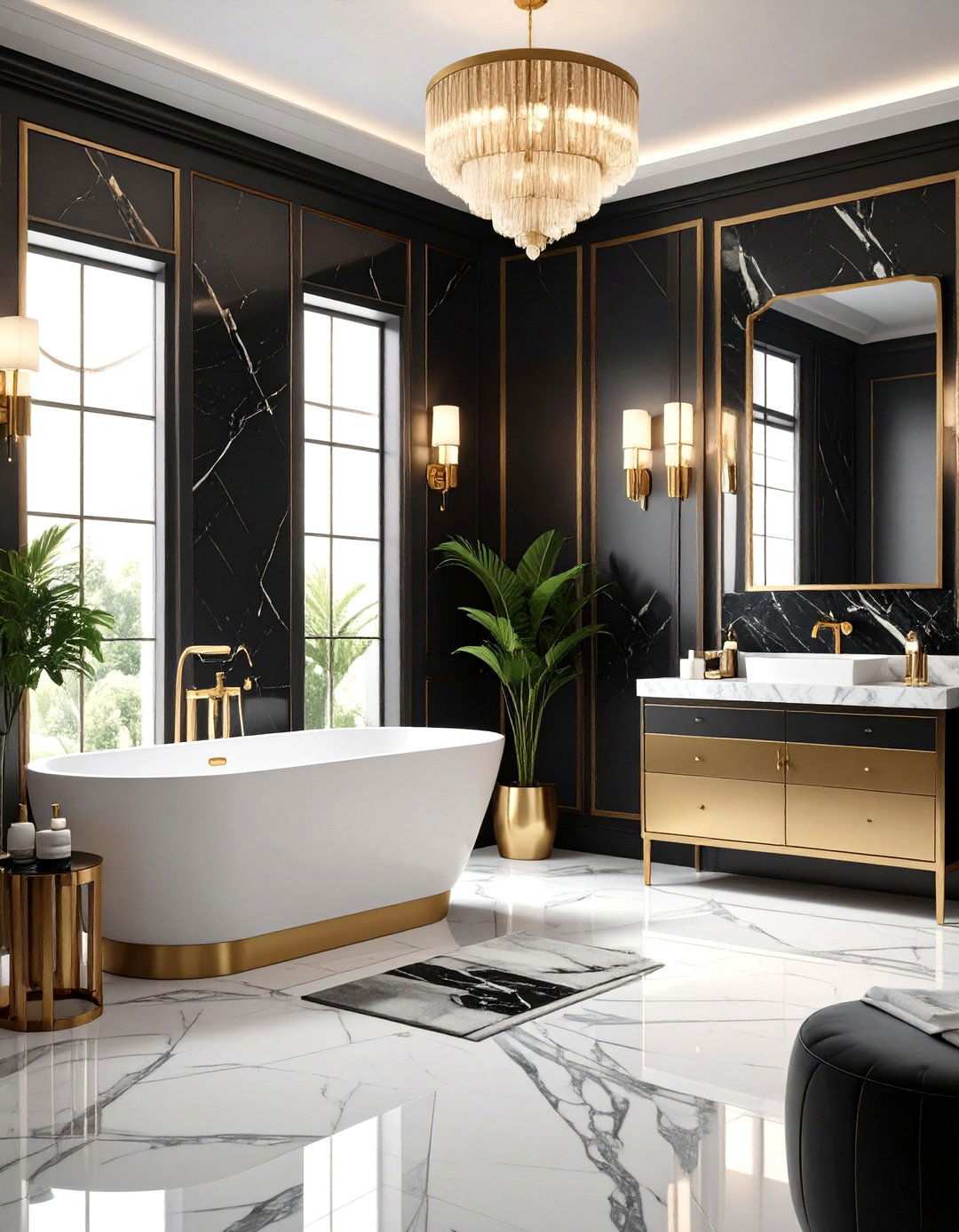 Marble and Brass Art Deco Elegance - 24 Marble Bathroom Ideas
