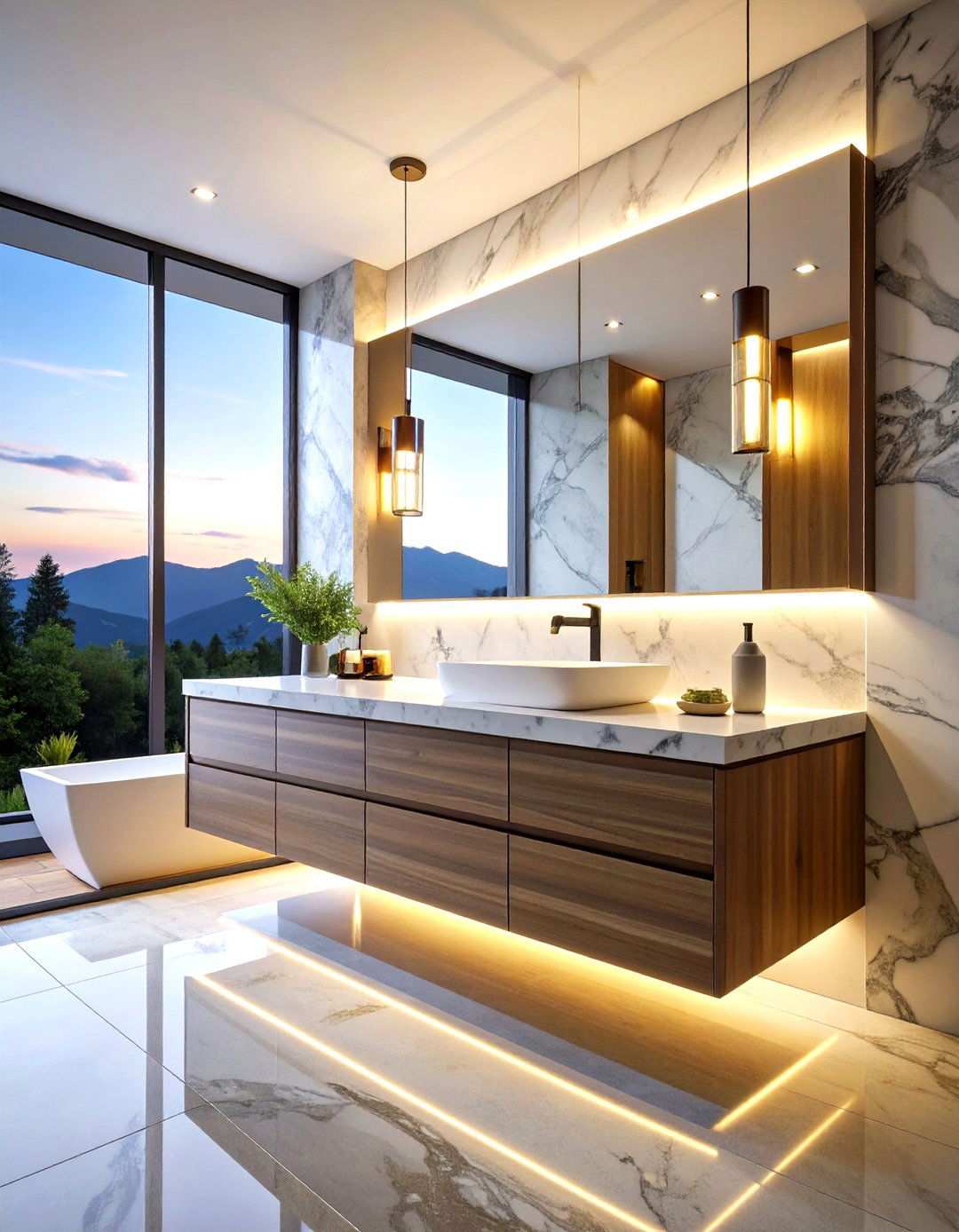 Marble Floating Vanity Contemporary Style - 24 Marble Bathroom Ideas