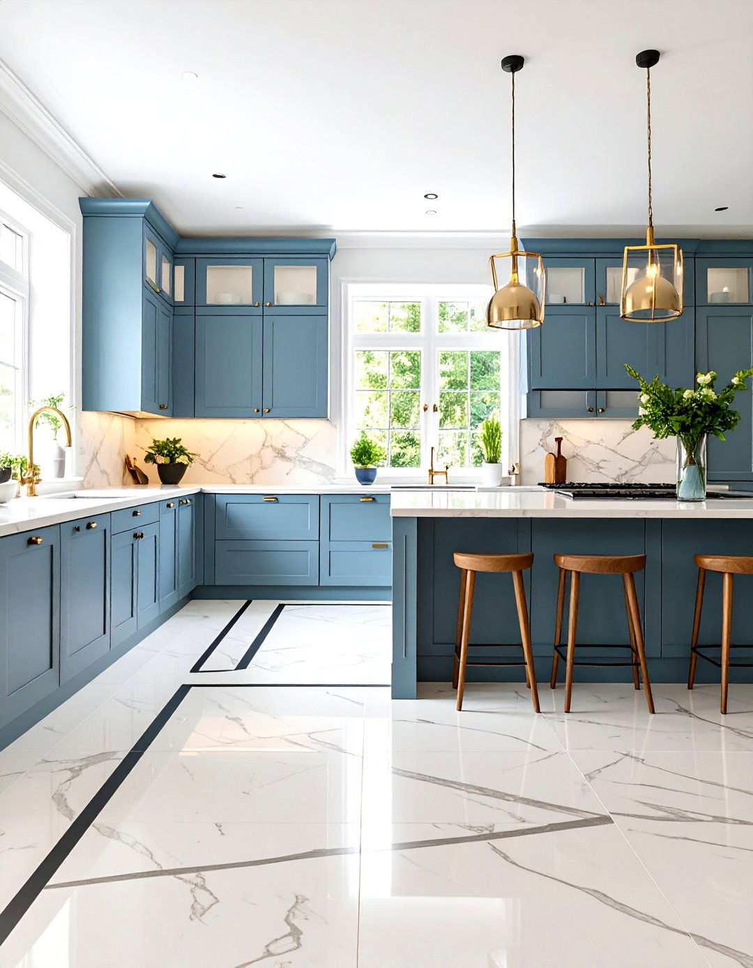 Marble Floor with Contrasting Grout Lines - 24 Marble Kitchen Floor Ideas