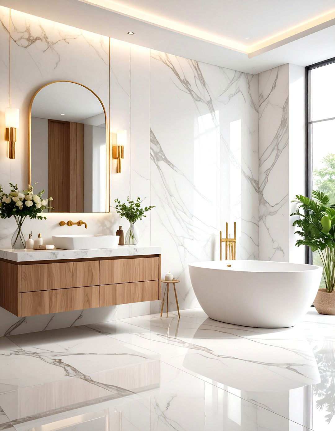 Marble Statement Walls With Dramatic Veining - 24 Spa Like Bathroom Ideas