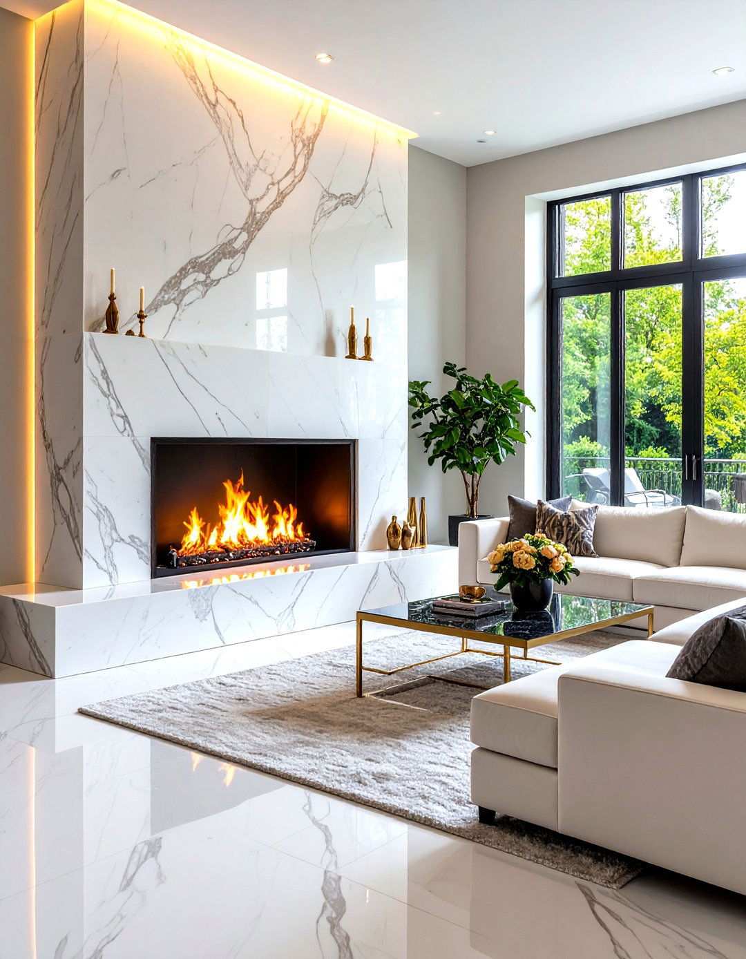 Marble Surround Linear Fireplaces - 24 linear fireplace ideas