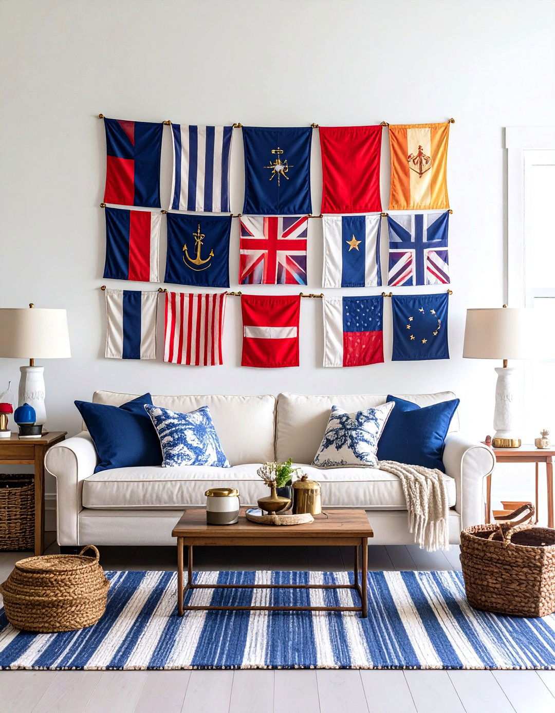 Maritime Signal Flag Living Room - 24 Preppy Living Room Ideas