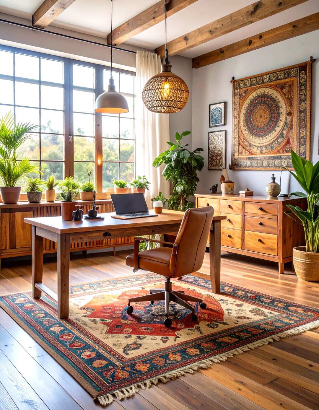 Masculine Bohemian Office - 24 Home Office Ideas for Him