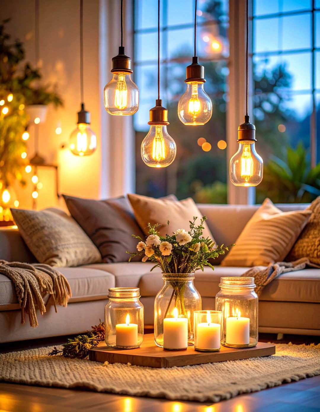Mason Jar Lighting Fixtures - 24 Small Rustic Living Room Ideas