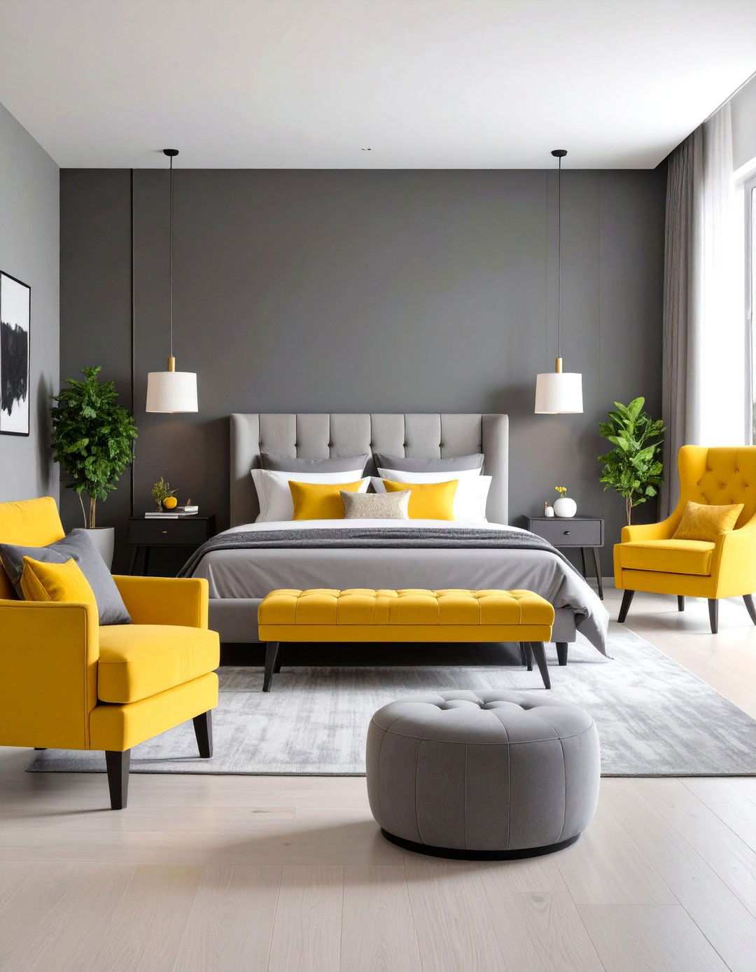 Master Suite Elegant Yellow and Grey Bedroom - 24 Yellow and Grey Bedroom Ideas