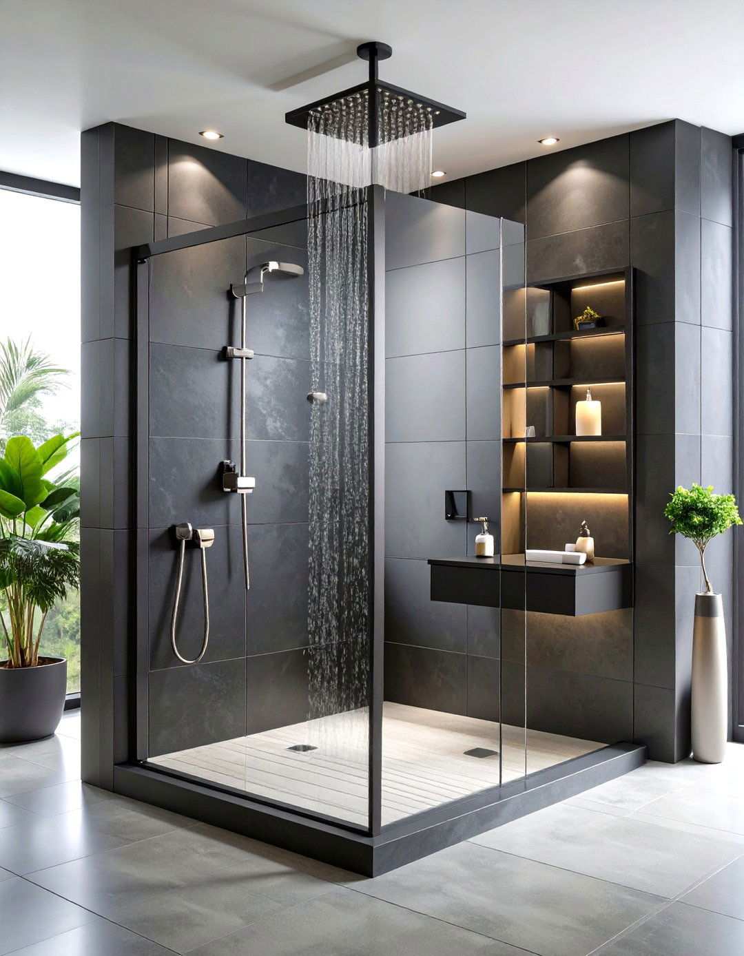 Matte Black Shower System - 24 Scandinavian Bathroom Ideas