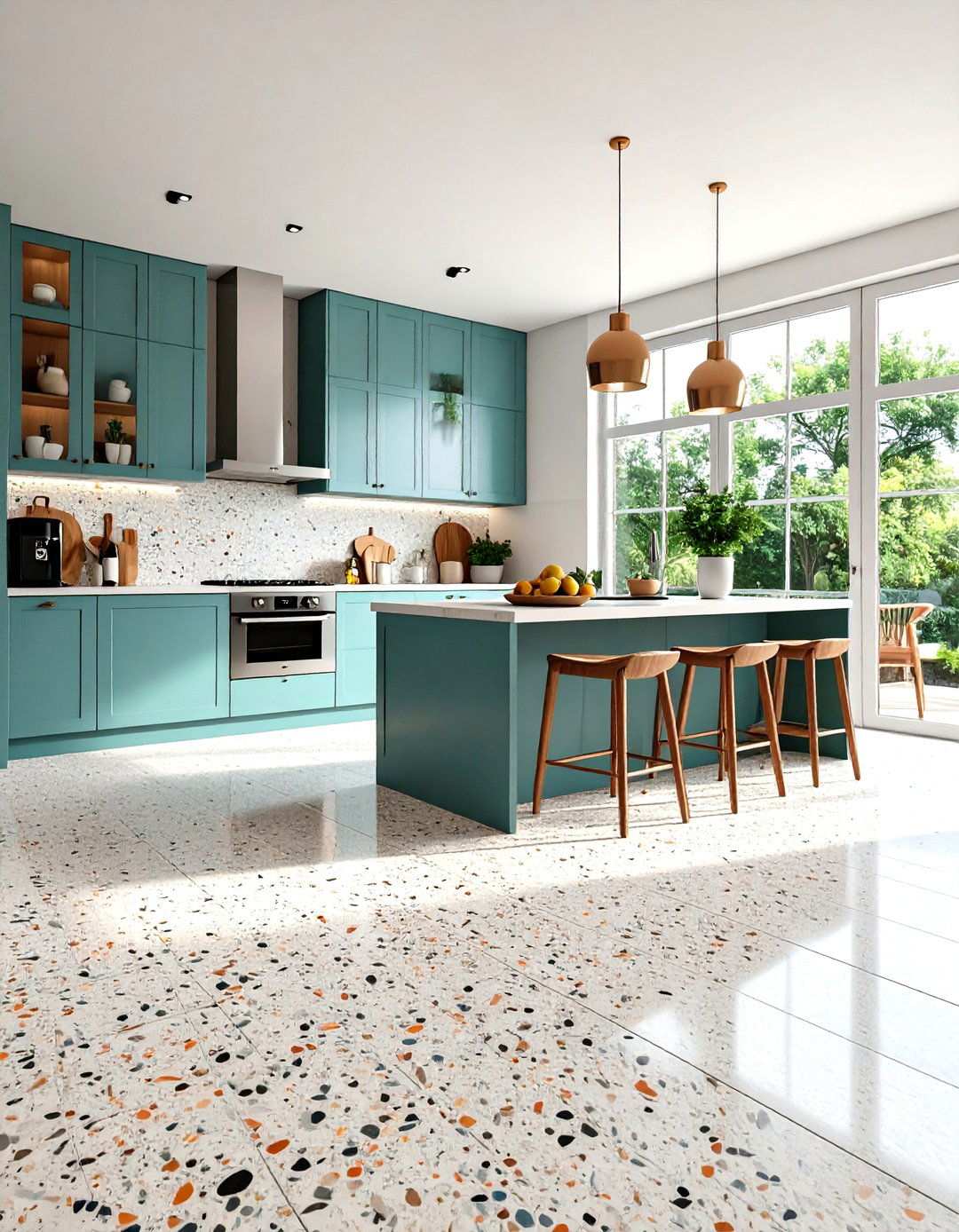 Matte Finish Terrazzo Kitchen Floors - 24 Terrazzo Kitchen Floor Ideas