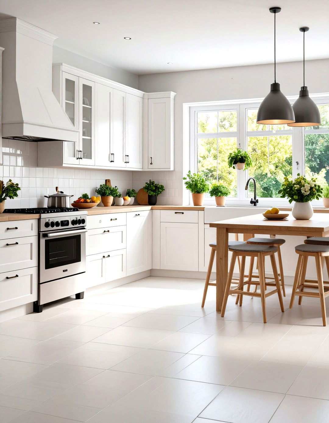 Matte White Ceramic Tile Floors - 24 White Kitchen Floor Ideas